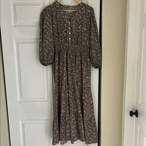Roolee Brown and Tan Puff Sleeve Sundress